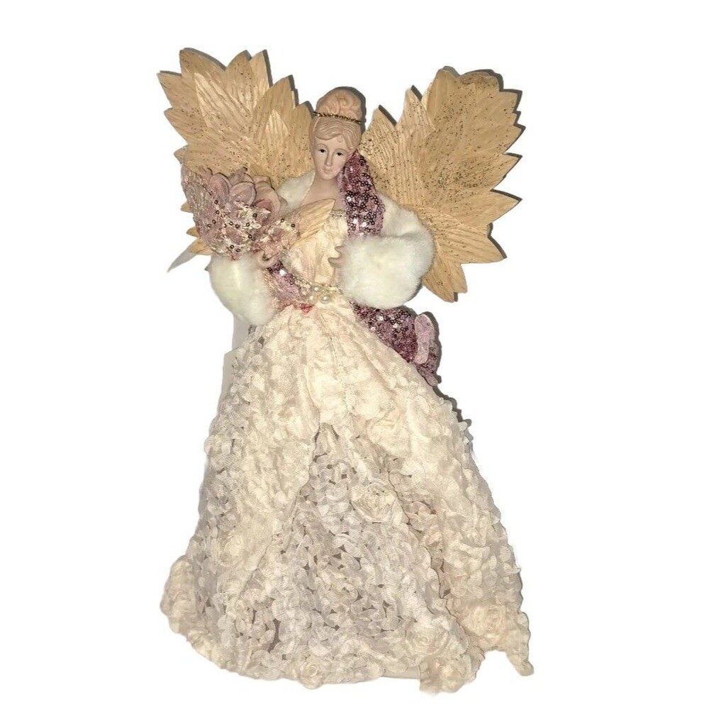 December Diamonds Blush Angel 20" Christmas Tree Topper White Pink 11-11167
